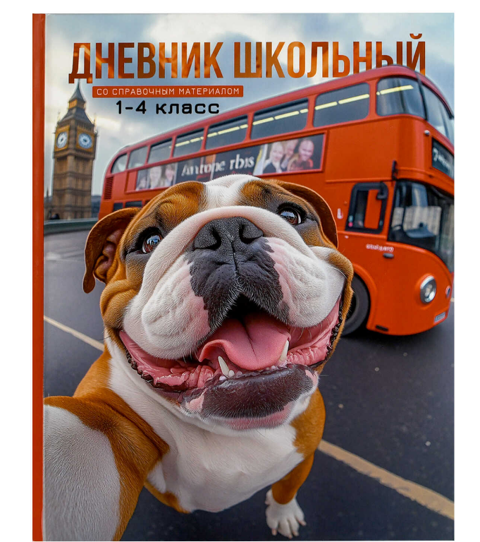 Дневник школьный 1-4 класс, АНГЛИЙСКИЙ БУЛЬДОГ ; твёрдый переплёт 7БЦ, А5+, 48 л., глянцев, 71001