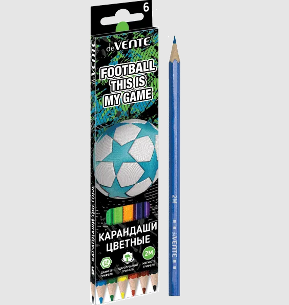 Карандаши цветные 'deVENTE. Footballl' , 06 цветов , 2 м , диаметр грифеля 2,8 мм, 5021321