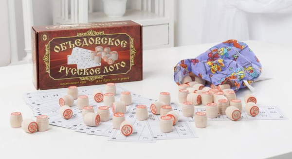 Русское лото Объедовское (240 х130 х 80 мм.)., деревянные бочонки, в красной картон. уп., 179-18