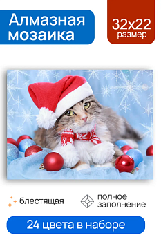 Алмазная мозаика, Кот в колпаке 22х32 см НД-7625